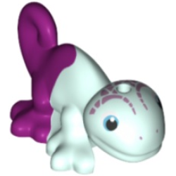 Chameleon, Friends Style with Black, Medium Azure and White Eyes, Metallic Pink Head Markings, and Marbled Magenta Pattern - Light Aqua Chameleon, Friends Style with Black, Medium Azure and White Eyes, Metallic Pink Head Markings, and Marbled Magenta Pattern - Light Aqua