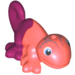 Chameleon, Friends Style with Black, Medium Azure and White Eyes, Metallic Pink Head Markings, and Marbled Magenta Pattern - Coral Chameleon, Friends Style with Black, Medium Azure and White Eyes, Metallic Pink Head Markings, and Marbled Magenta Pattern - Coral