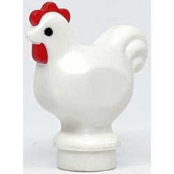 Chicken, Narrow Base with Black Eyes and Red Comb and Wattle Pattern - White Chicken, Narrow Base with Black Eyes and Red Comb and Wattle Pattern - White