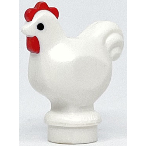 Деталь LEGO 95342pb01 Chicken, Narrow Base with Black Eyes and Red Comb and Wattle Pattern - White