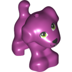 Dog, Friends Style, Puppy, Standing with Lime Eyes, Black Nose and Metallic Pink Tongue Pattern - Magenta