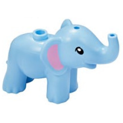 Elephant, Friends Style, Baby with Black Eyes and Bright Pink Inner Ears Pattern - Bright Light Blue