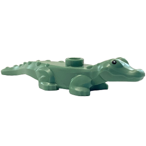 Деталь LEGO 78532pb02 Alligator / Crocodile Baby Hatchling with Black Eyes Pattern - Sand Green