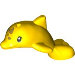 Dolphin, Friends Style, Baby Jumping with Black Eyes, Upper Eyelids, Gold Spots Pattern - Yellow Dolphin, Friends Style, Baby Jumping with Black Eyes, Upper Eyelids, Gold Spots Pattern - Yellow