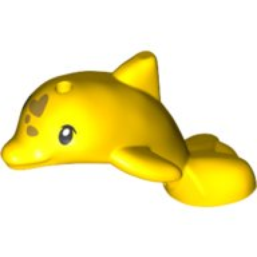 Деталь LEGO 49579pb02 Dolphin, Friends Style, Baby Jumping with Black Eyes, Upper Eyelids, Gold Spots Pattern - Yellow