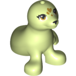 Seal, Friends Style with Black Nose and Eyelashes, Gold Eyes and Hearts on Forehead Pattern - Yellowish Green