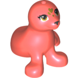 Seal, Friends Style with Black Nose and Eyelashes, Gold Eyes and Hearts on Forehead Pattern - Coral