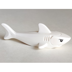 Shark with Rounded Nose and Debossed Gills with Black Eyes with Eyelids and White Partial Circle Pupils Pattern - White