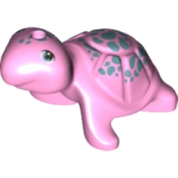 Turtle, Friends Style with Metallic Light Blue Eyes and Spots Pattern - Bright Pink