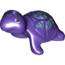 Turtle, Friends Style with Metallic Light Blue Eyes and Spots Pattern - Dark Purple