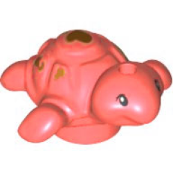 Turtle, Friends Style, Baby with Black Eyes and Gold Spots Pattern - Coral