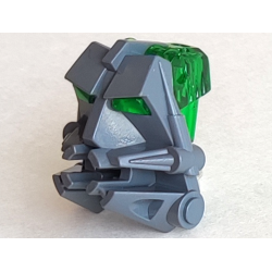 Bionicle Head Connector Block 3 x 4 x 1 2/3 with Trans-Green Eye / Brain Stalk (32553 / 32554) - Dark Bluish Gray