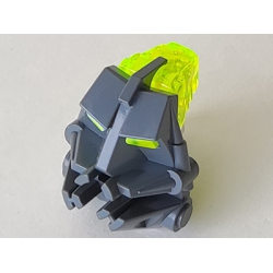 Bionicle Head Connector Block 3 x 4 x 1 2/3 with Trans-Neon Green Eye / Brain Stalk (32553 / 32554) - Dark Bluish Gray