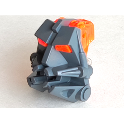 Bionicle Head Connector Block 3 x 4 x 1 2/3 with Trans-Neon Orange Eye / Brain Stalk (32553 / 32554) - Dark Bluish Gray