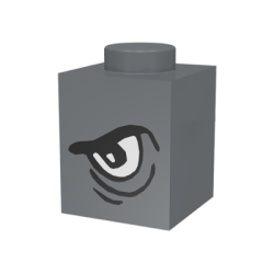 Brick 1 x 1 with Angry Black Eyebrow and White Eye Left Pattern - Dark Bluish Gray Brick 1 x 1 with Angry Black Eyebrow and White Eye Left Pattern - Dark Bluish Gray