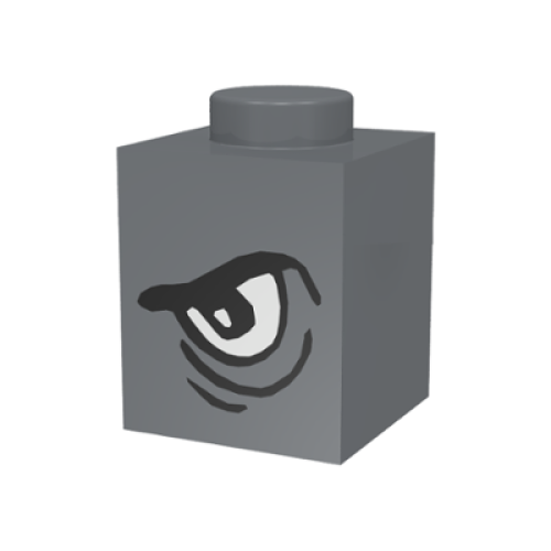 Деталь LEGO 3005pb001 Brick 1 x 1 with Angry Black Eyebrow and White Eye Left Pattern - Dark Bluish Gray
