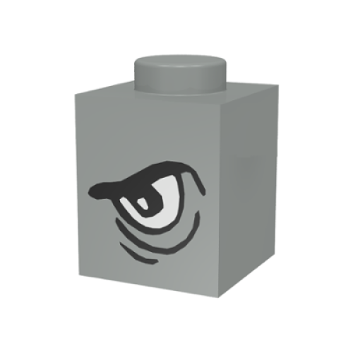 Деталь LEGO 3005pb001 Brick 1 x 1 with Angry Black Eyebrow and White Eye Left Pattern - Light Gray