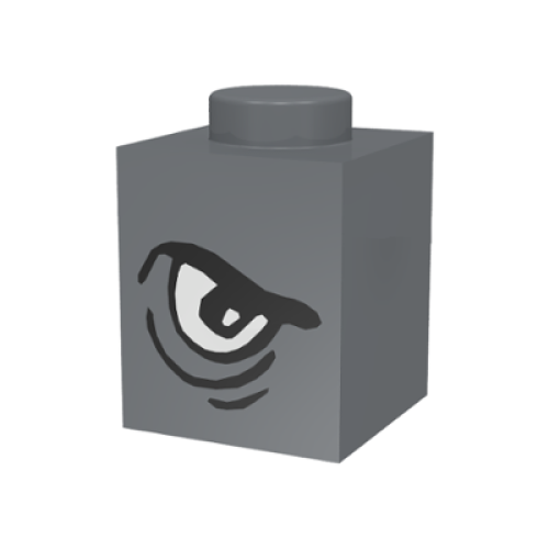 Деталь LEGO 3005pb002 Brick 1 x 1 with Angry Black Eyebrow and White Eye Right Pattern - Dark Bluish Gray