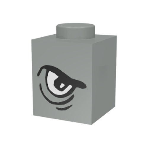 Деталь LEGO 3005pb002 Brick 1 x 1 with Angry Black Eyebrow and White Eye Right Pattern - Light Gray