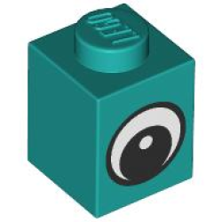 Brick 1 x 1 with Black and White Eye with Pupil Pattern - Dark Turquoise Brick 1 x 1 with Black and White Eye with Pupil Pattern - Dark Turquoise