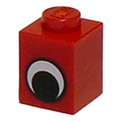 Brick 1 x 1 with Black and White Eye without Pupil Pattern - Red Brick 1 x 1 with Black and White Eye without Pupil Pattern - Red