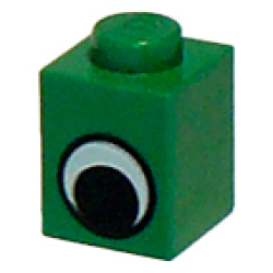 Brick 1 x 1 with Black and White Eye without Pupil Pattern - Green Brick 1 x 1 with Black and White Eye without Pupil Pattern - Green