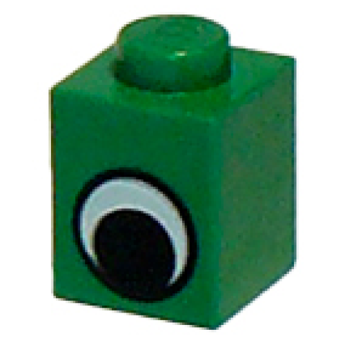 Деталь LEGO 3005pe1 Brick 1 x 1 with Black and White Eye without Pupil Pattern - Green