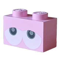 Brick 1 x 2 with Black and Dark Bluish Gray Eyes Partially Closed on White Background Pattern (Super Mario Baby Yoshi) - Bright Pink