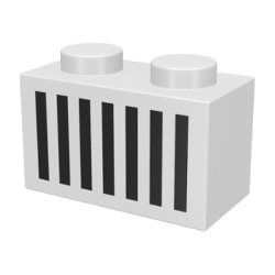 Brick 1 x 2 with Black Grille with 7 Vertical Lines Pattern - White