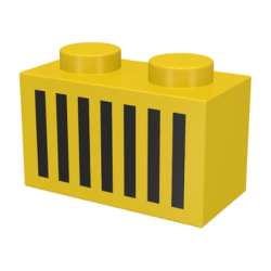 Brick 1 x 2 with Black Grille with 7 Vertical Lines Pattern - Yellow