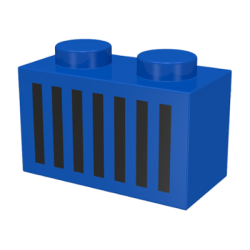 Brick 1 x 2 with Black Grille with 7 Vertical Lines Pattern - Blue