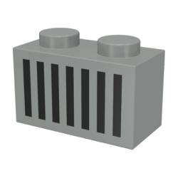 Brick 1 x 2 with Black Grille with 7 Vertical Lines Pattern - Light Gray