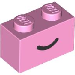 Brick 1 x 2 with Black Smile Curved Line Pattern - Bright Pink