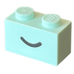 Brick 1 x 2 with Black Smile Curved Line Pattern - Light Aqua