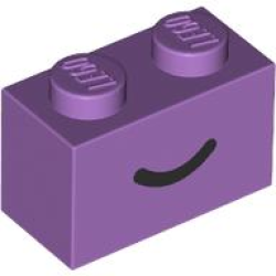 Brick 1 x 2 with Black Smile Curved Line Pattern - Medium Lavender