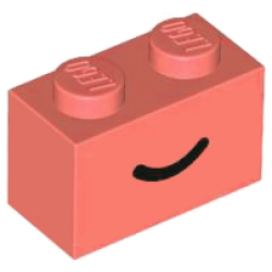 Brick 1 x 2 with Black Smile Curved Line Pattern - Coral