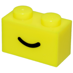 Brick 1 x 2 with Black Smile Curved Line Pattern - Neon Yellow