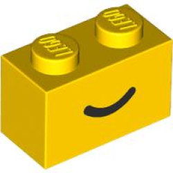 Brick 1 x 2 with Black Smile Curved Line Pattern - Yellow