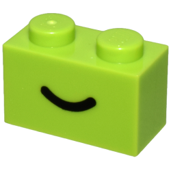 Brick 1 x 2 with Black Smile Curved Line Pattern - Lime
