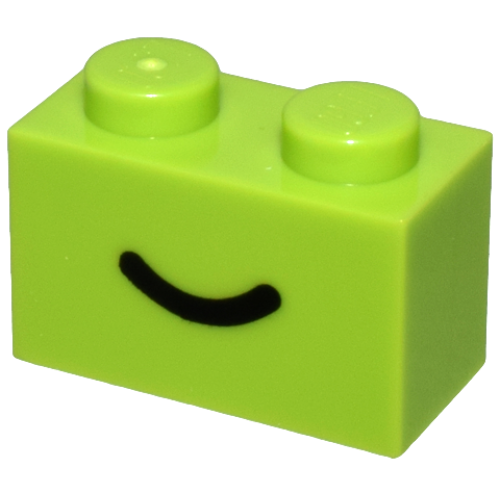 Деталь LEGO 3004pb302 Brick 1 x 2 with Black Smile Curved Line Pattern - Lime