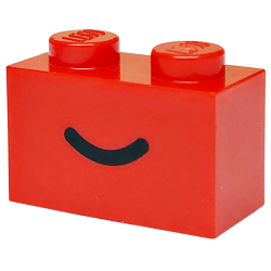 Brick 1 x 2 with Black Smile Curved Line Pattern - Red