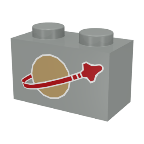 Деталь LEGO 3004p90 Brick 1 x 2 with Classic Space Logo Pattern - Light Gray