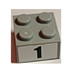 Brick 2 x 2 with Black Number 1 Narrow Bold Font Pattern (Sticker) - Sets 8896 / 8898 - Light Bluish Gray