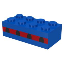 Brick 2 x 4 with Plane Windows 4 in Thin Red Stripe Pattern - Blue