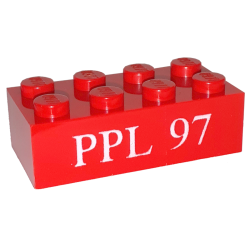 Brick 2 x 4 with White 'PPL 97' Pattern - Red