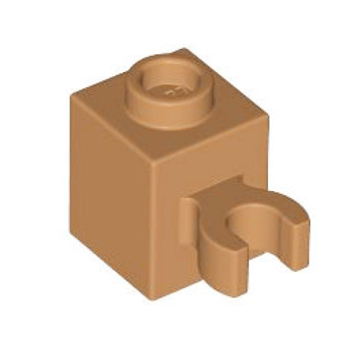 Деталь LEGO 60475b Brick, Modified 1 x 1 with Open O Clip (Vertical Grip) - Hollow Stud - Medium Nougat