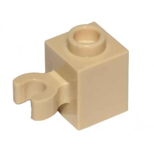 Деталь LEGO 60475b Brick, Modified 1 x 1 with Open O Clip (Vertical Grip) - Hollow Stud - Tan