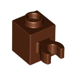 Brick, Modified 1 x 1 with Open O Clip (Vertical Grip) - Hollow Stud - Reddish Brown