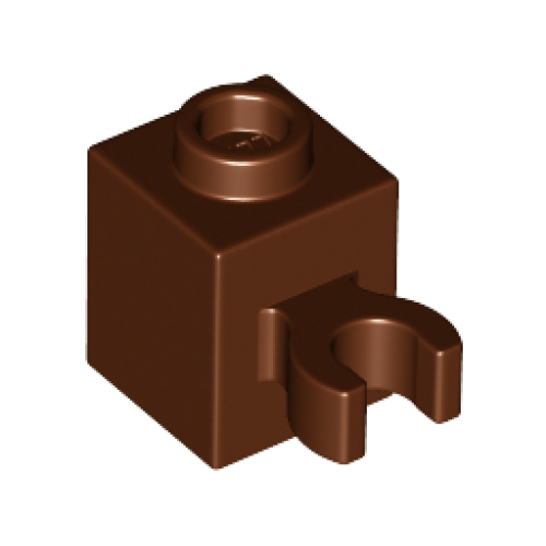 Деталь LEGO 60475b Brick, Modified 1 x 1 with Open O Clip (Vertical Grip) - Hollow Stud - Reddish Brown