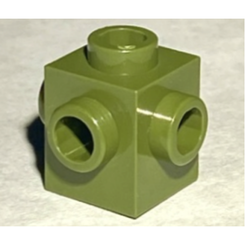Деталь LEGO 4733 Brick, Modified 1 x 1 with Studs on 4 Sides - Dark Olive Green